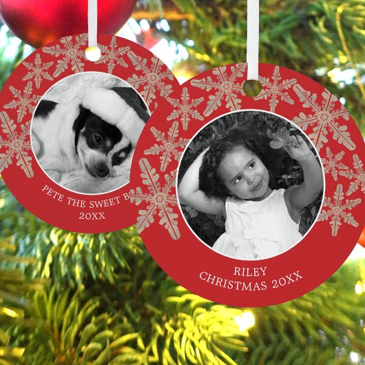 Moderne Rote Rustikale Schneeflocke 2 Foto Chic Ho Ornament Aus Metall