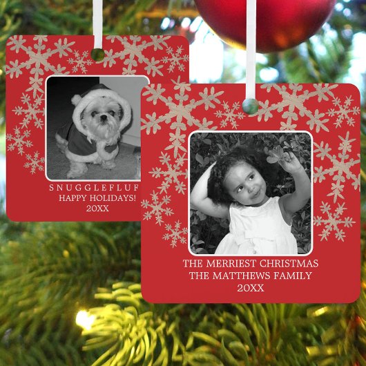 Moderne Rote Rustikale Schneeflocke 2 Foto Niedlic Ornament Aus Metall