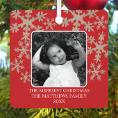 Moderne Rote Rustikale Schneeflocke 2 Foto Niedlic Ornament Aus Metall