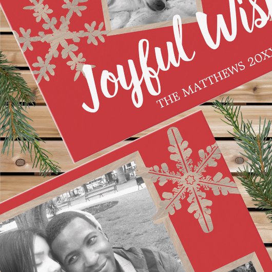 Moderne Rote Rustikale Schneeflocke 4 Foto Weihnac Postkarte