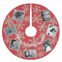 Moderne Rote Rustikale Schneeflocke mit 7 Fotos Polyester Weihnachtsbaumdecke