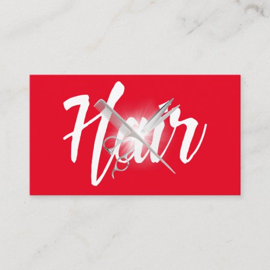 Moderne Rote Schere & Comb Haare Stylist Visitenkarte (Vorderseite)