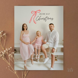 Moderne rote Schleife Familienfoto Weihnachtsgrüße Postkarte