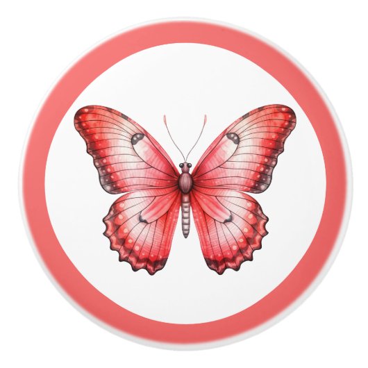 Moderne Rote Schmetterlingsknöpfe Hübsche Mädchenk Keramikknauf (Vorderseite)