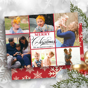 Moderne Rote Schneeflocken Elegante Script Foto Co Feiertagskarte