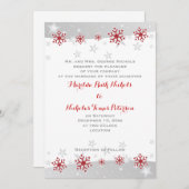 Moderne Rote Schneeflocken & Silbergraue Sterne Ho Einladung (Vorne/Hinten)