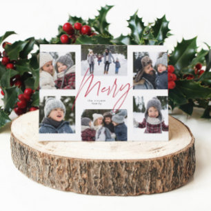 Moderne, rote Schrift 6 Foto Weihnachtscollage Feiertagskarte