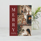 Moderne Rote Schrift Frohe Weihnachten Foto (Stehend Vorderseite)