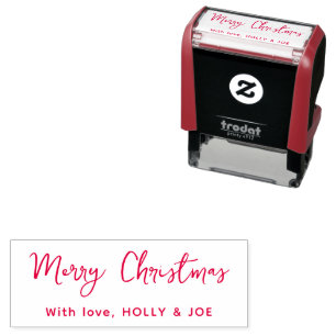 Moderne rote Schrift Frohe Weihnachten Name Permastempel