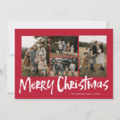 Moderne Rote Schrift Vier Foto Frohe Weihnachten (Vorderseite)