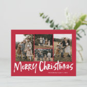 Moderne Rote Schrift Vier Foto Frohe Weihnachten (Stehend Vorderseite)