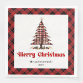 Moderne rote schwarze Karo-Weihnachtsbaum-Serviett Serviette (Vorderseite)