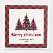 Moderne rote schwarze Karo-Weihnachtsbaumserviette Serviette (Vorderseite)