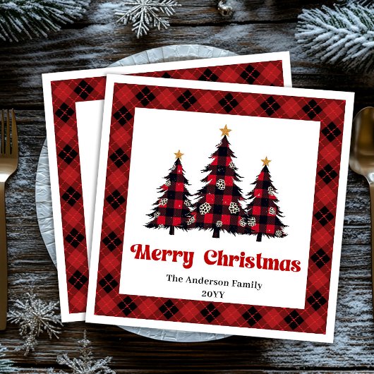 Moderne rote schwarze Karo-Weihnachtsbaumserviette Serviette