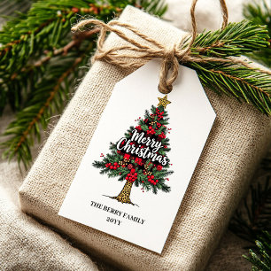Moderne rote schwarze Tartan-Geschenkkarte Geschenkanhänger