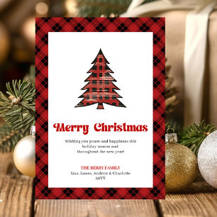 Moderne rote schwarze Tartan-Weihnachtsgrußkarte Feiertagskarte