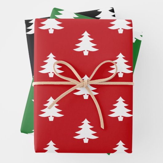 Moderne rote, schwarze Weihnachtsbaumen Geschenkpapier Set (Beispiel)