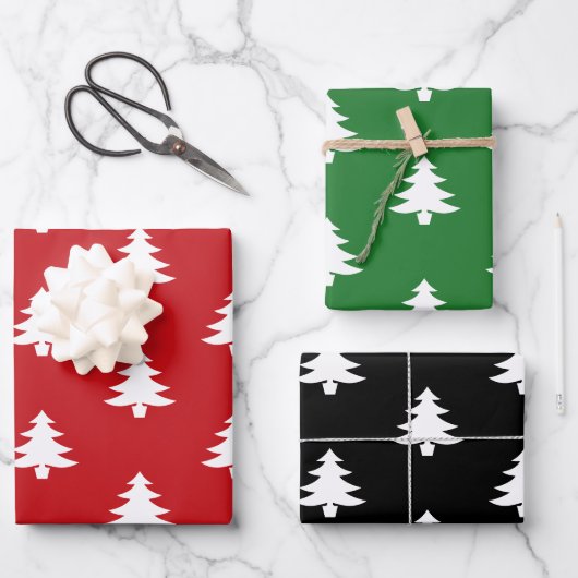 Moderne rote, schwarze Weihnachtsbaumen Geschenkpapier Set (Vorderseite)
