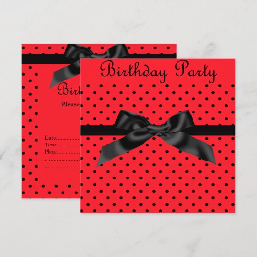 MODERNE ROTE SPOT BOW PARTY EINLADUNG 2 (Vorne/Hinten)