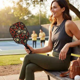 Moderne Rote Stars Cooles Grunge-Muster Pickleball Schläger