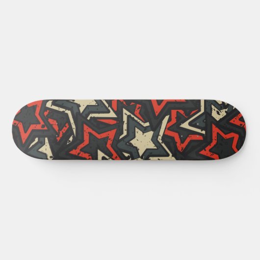 Moderne Rote Stars Cooles Grunge-Muster Skateboard (Horizontal)