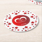 Moderne rote Sterne und Herz Runder Pappuntersetzer (Angewinkelt)