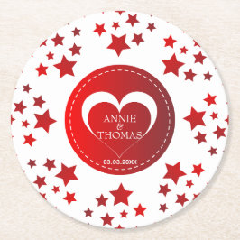 Moderne rote Sterne und Herz Runder Pappuntersetzer