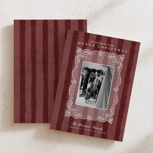 Moderne rote Streifen-Familienfoto-Weihnachten Feiertagskarte
