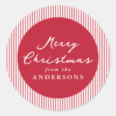 Moderne rote Streifen Frohe Weihnachten Runder Aufkleber (Vorderseite)