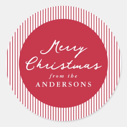 Moderne rote Streifen Frohe Weihnachten Runder Aufkleber (Vorderseite)