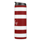 Moderne Rote Streifen-Skripte Thermosbecher (Nach rechts gedreht)