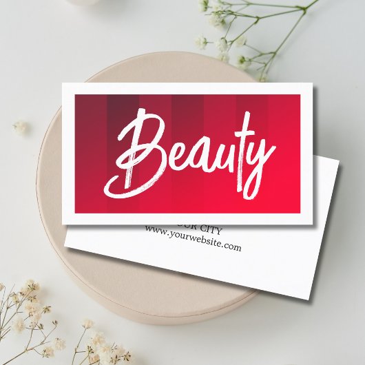 Moderne rote Streifen weißes Schönheitshaar Makeup Visitenkarte