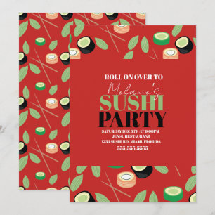 Moderne rote Sushi-Party-Rolls Geburtstagsname Feiertagskarte