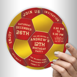 Moderne rote Text-Fußball-Geburtstags-Einladung Save The Date