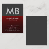 Moderne rote, trendige Monogramm-Visitenkarte Visitenkarte (Vorne/Hinten)
