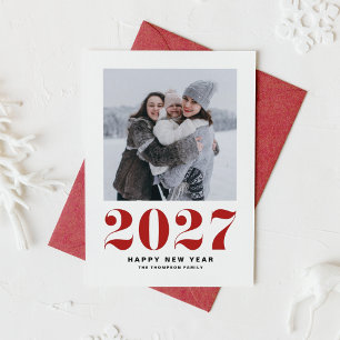Moderne rote Typografie 2022 Frohes neues Jahr Fot Feiertagskarte