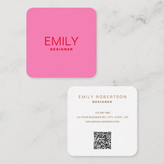 Moderne rote Typografie | Rosa Quadratische Visitenkarte (Vorne/Hinten)