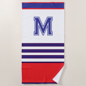 moderne rote und blaue Monogramm-Strandtuch Strandtuch (Vorderseite)