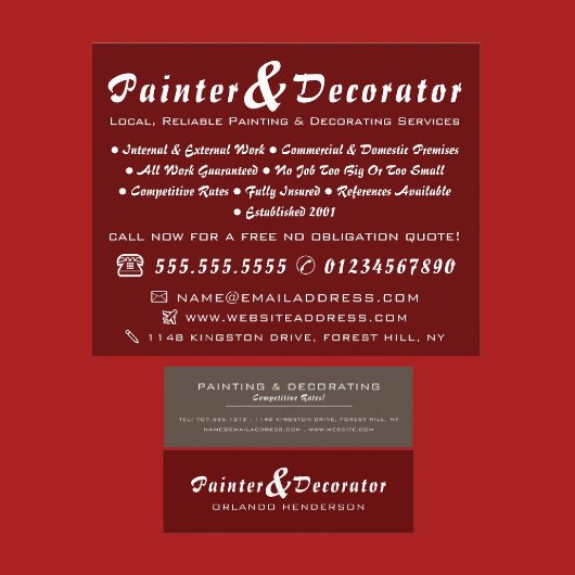 Moderne rote und braune Malerei und Dekorator Mini Visitenkarte