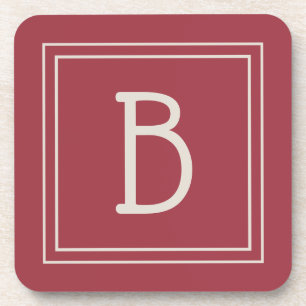 Moderne rote und cremeweiße monogrammierte Initial Getränkeuntersetzer