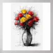 Moderne rote und gelbe Rosen in Vase Foliendrucke (Vorderseite)