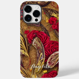 Moderne rote und goldene Blumen benutzerdefinierte Case-Mate iPhone 14 Pro Max Hülle