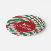 Moderne rote und grüne frohe Weihnachten Pappteller (Schrägansicht)