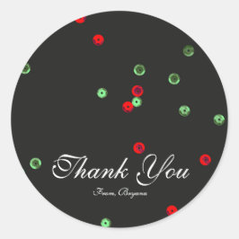 Moderne rote und grüne Glam Sequins Holiday Sticke Runder Aufkleber