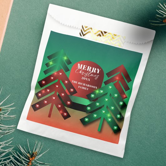 Moderne, rote und grüne glänzende Weihnachtsbaumen Geschenktütchen