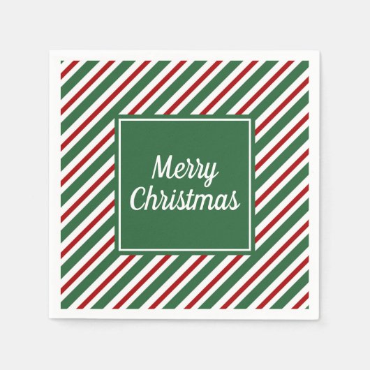 Moderne rote und grüne Schrift frohe Weihnachten Serviette (Vorderseite)