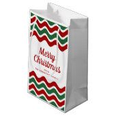 Moderne rote und grüne Streifen frohe Weihnachten Kleine Geschenktüte (Rückseite Schrägansicht)