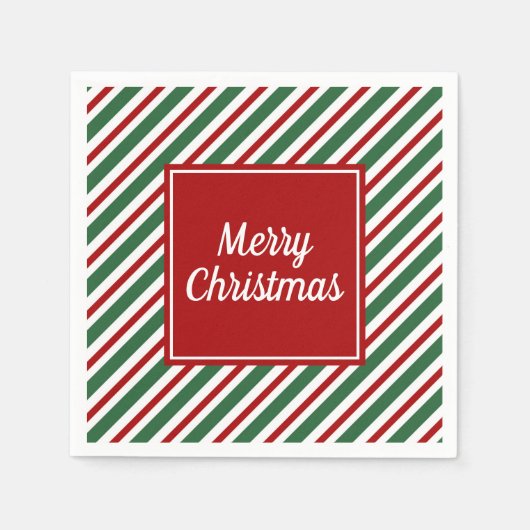 Moderne rote und grüne Streifen Weihnachten Serviette (Vorderseite)