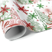 Moderne rote und grüne Weihnachtsbäume Schneeflock Geschenkpapier (Rolleneckpunkt)