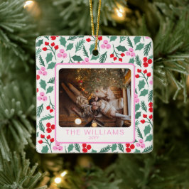 Moderne Rote und grüne Weihnachtsblume 2 Fotos Keramikornament